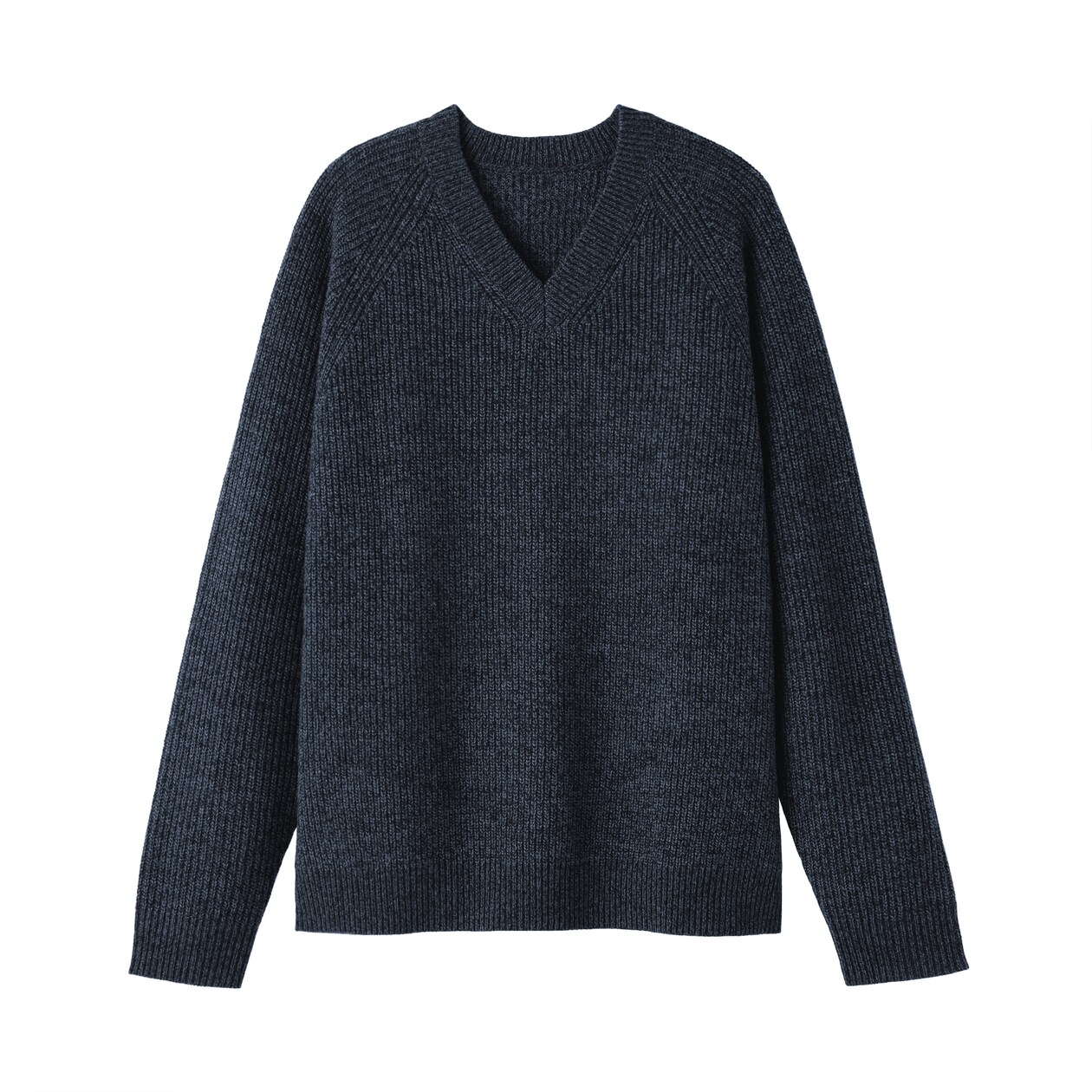 紳士　ウールミドルゲージ畦編みＶネックセーター