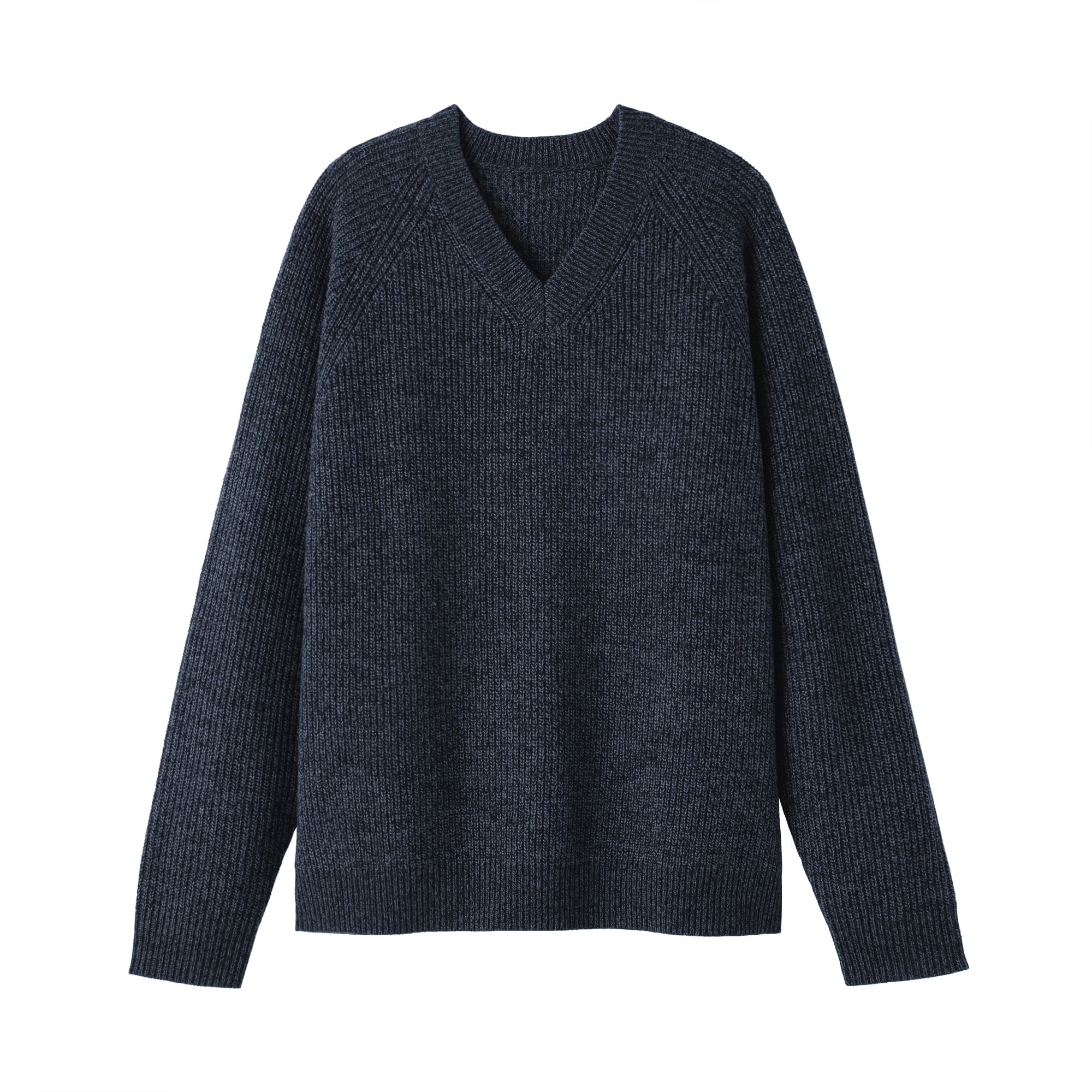 紳士　ウールミドルゲージ畦編みＶネックセーター
