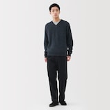 紳士　ウールミドルゲージ畦編みＶネックセーター