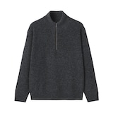 紳士　ウールミドルゲージ畦編みハーフジップセーター