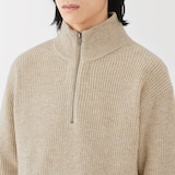 紳士　ウールミドルゲージ畦編みハーフジップセーター