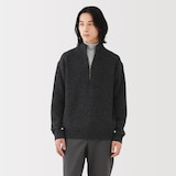 紳士　ウールミドルゲージ畦編みハーフジップセーター