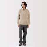 紳士　ウールミドルゲージ畦編みハーフジップセーター