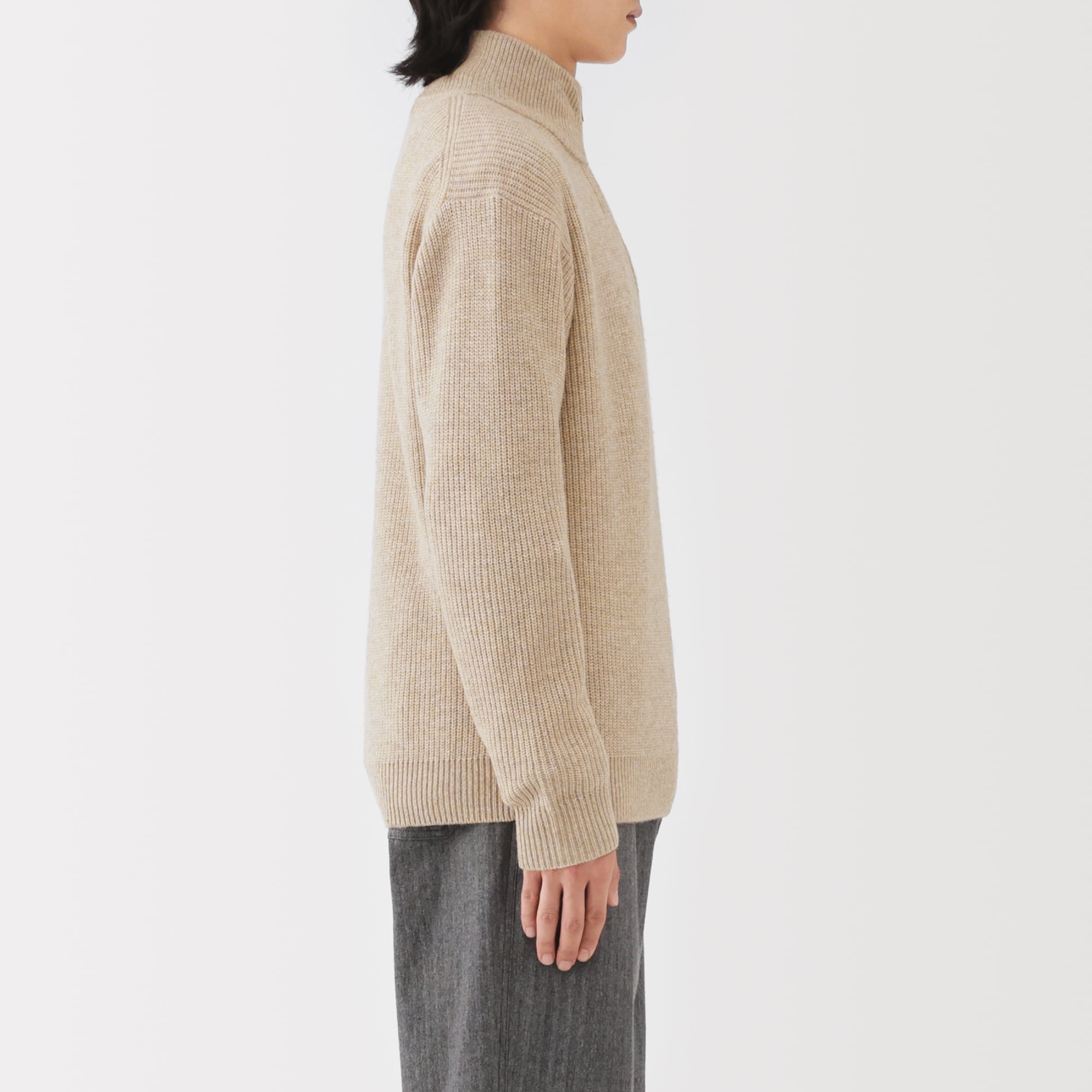 紳士　ウールミドルゲージ畦編みハーフジップセーター