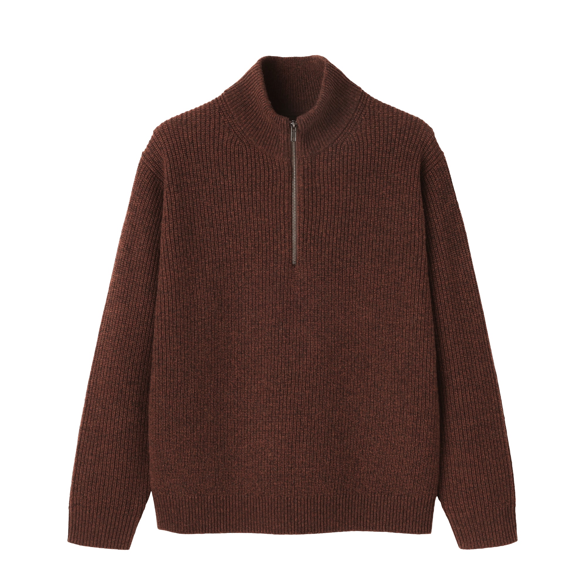 紳士　ウールミドルゲージ畦編みハーフジップセーター