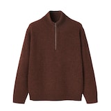 紳士　ウールミドルゲージ畦編みハーフジップセーター