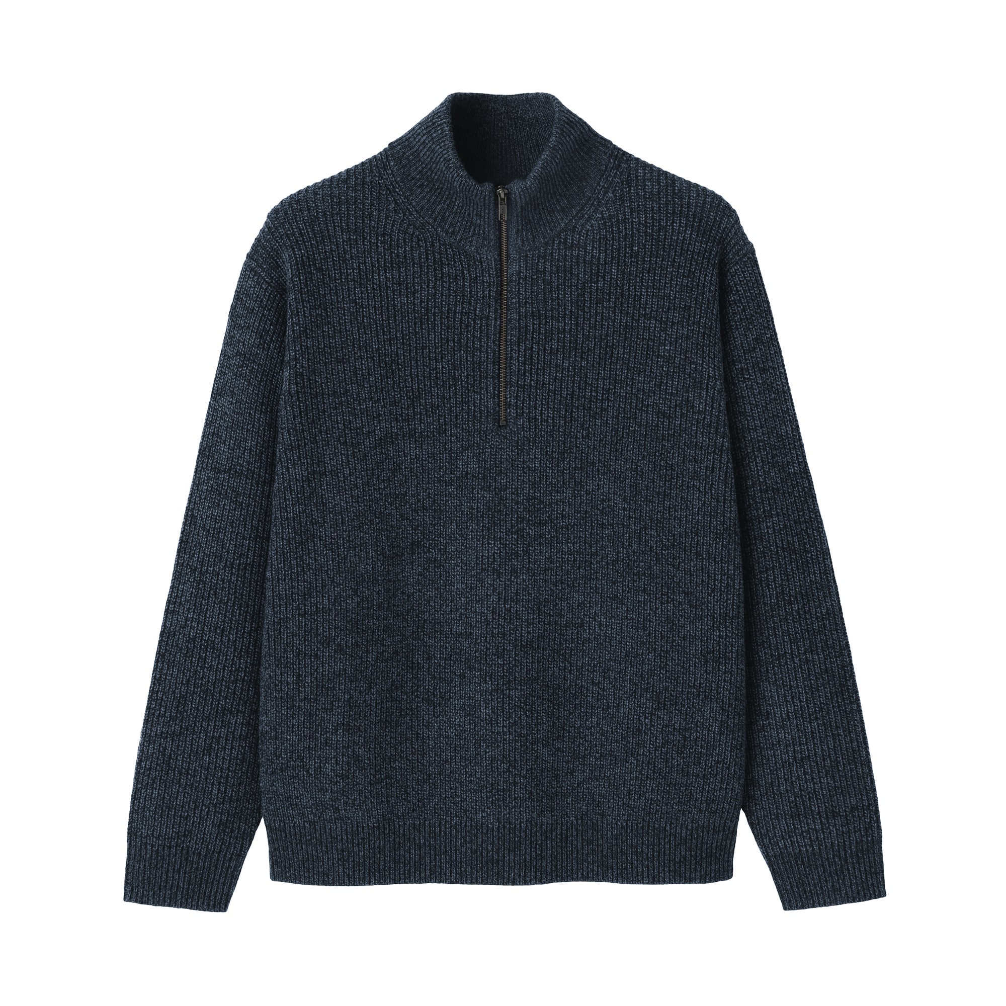紳士　ウールミドルゲージ畦編みハーフジップセーター