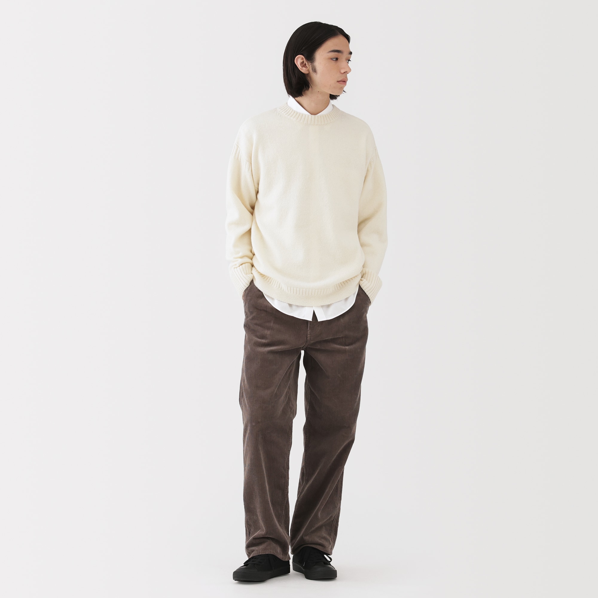 紳士　アンデスウールクルーネックセーター