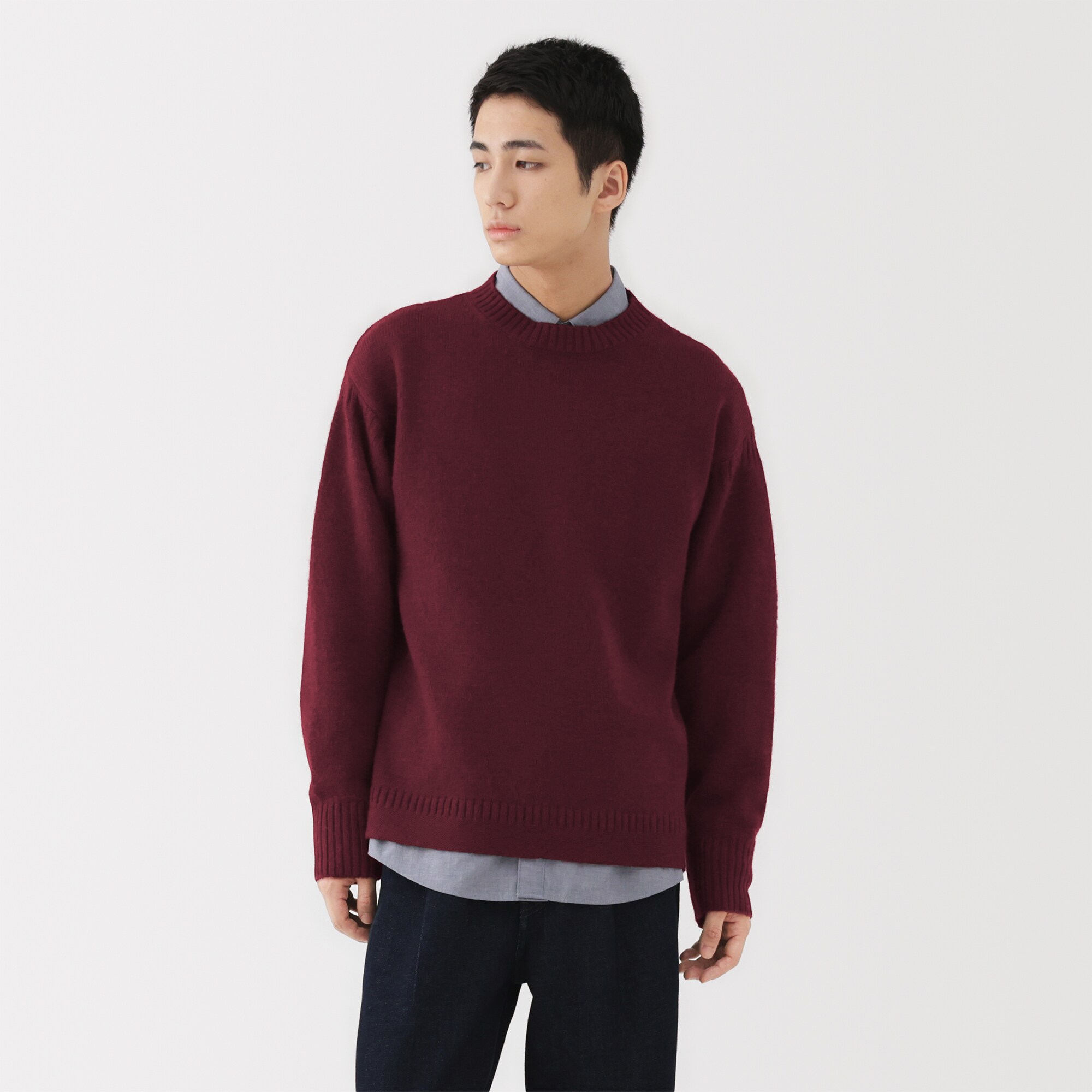 紳士　アンデスウールクルーネックセーター