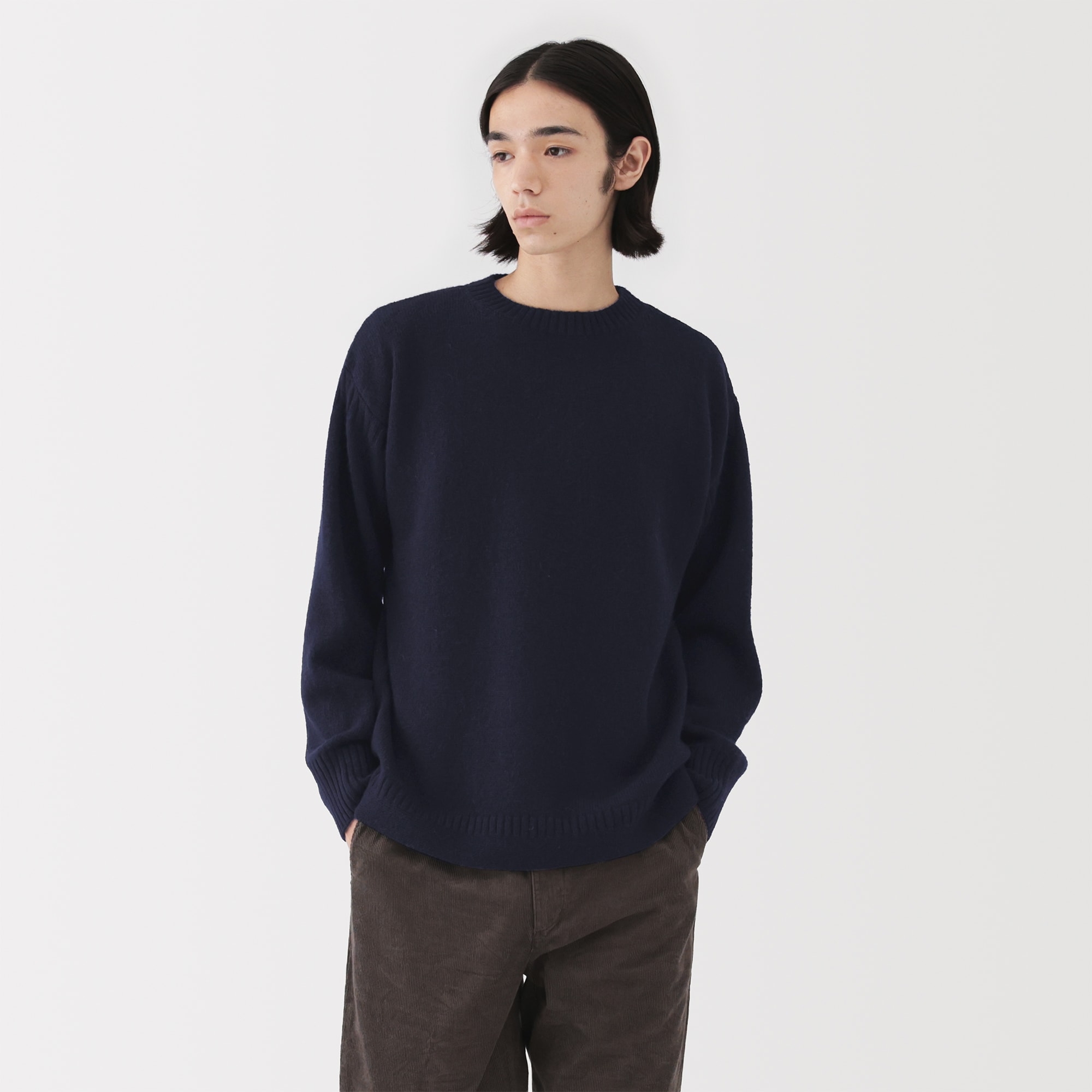 紳士　アンデスウールクルーネックセーター