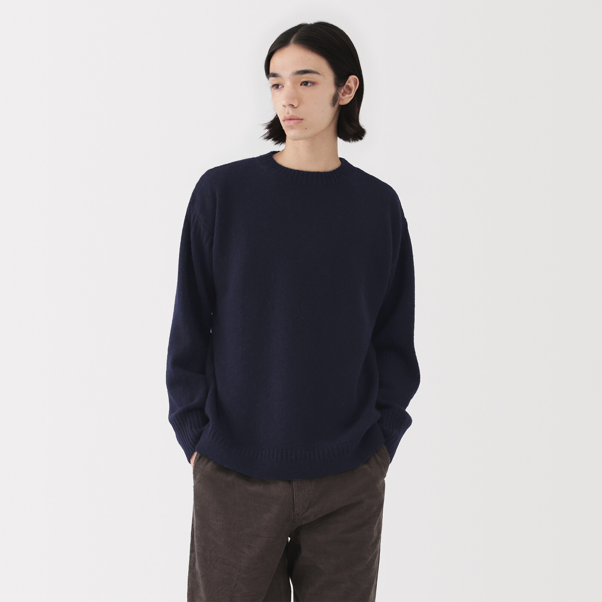 紳士　アンデスウールクルーネックセーター