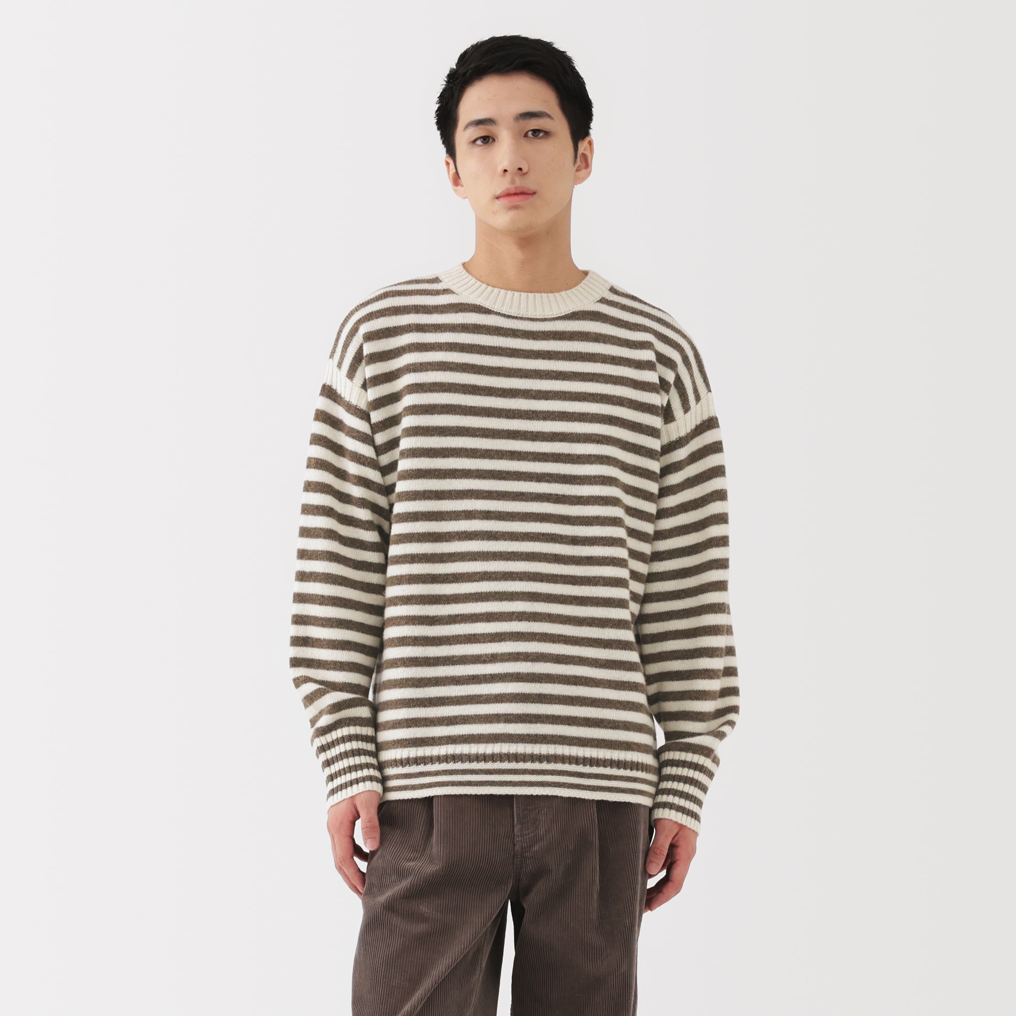 【新品タグ付き未使用】MUJI 無印良品★まんまの色 アンデスの羊 地柄クルーネックセーター ウール モカブラウン メンズ L