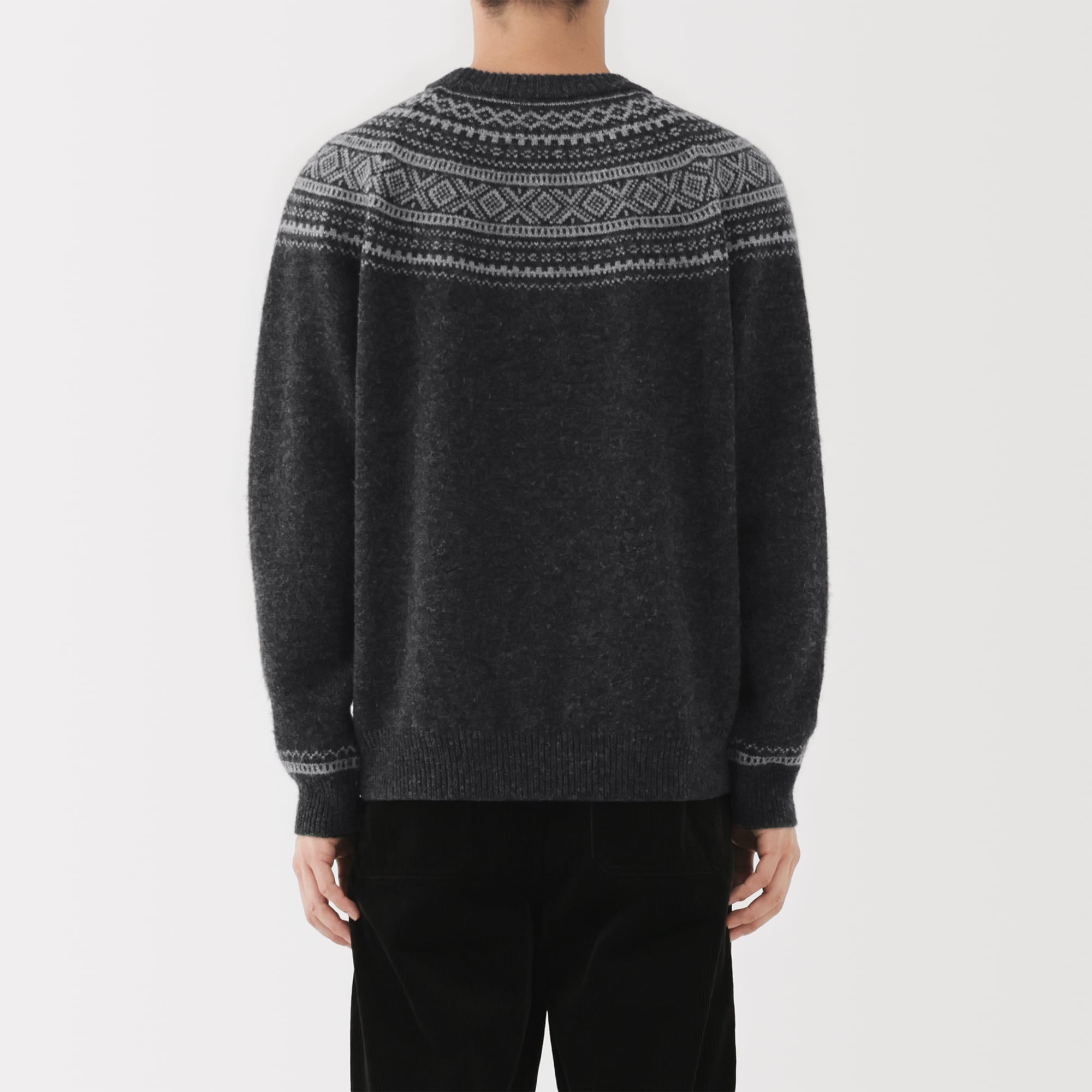 紳士　アンデスウールジャカード編みクルーネックセーター