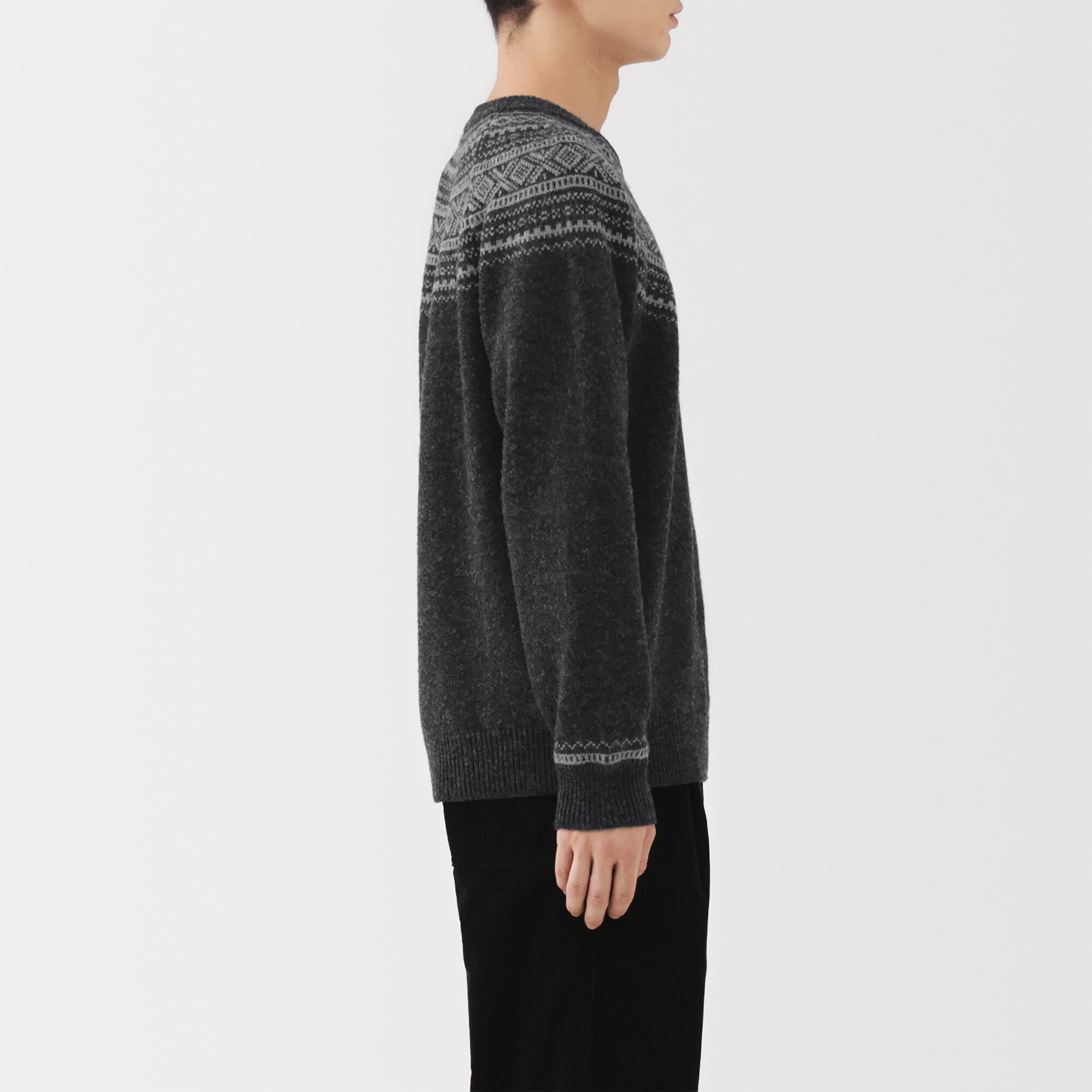 紳士　アンデスウールジャカード編みクルーネックセーター