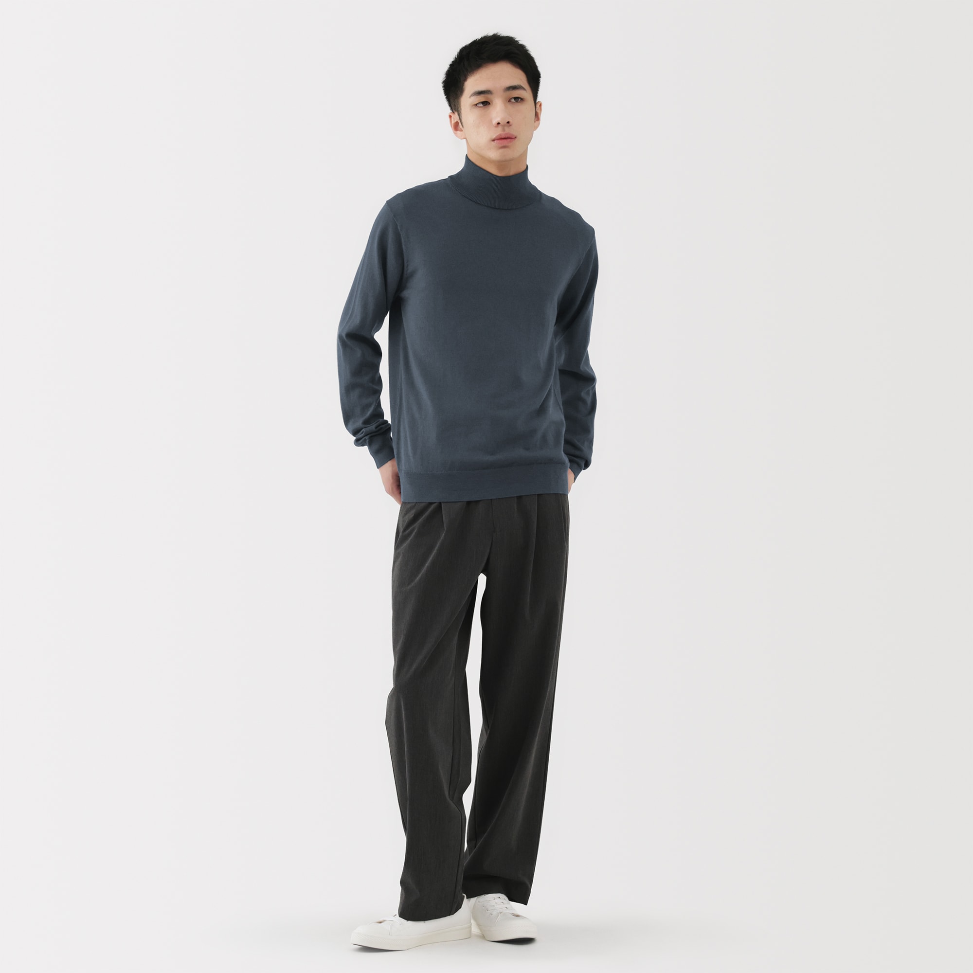 紳士　洗えるウールハイゲージハイネックセーター