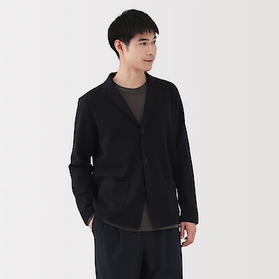 紳士　洗えるミラノリブ編みジャケット