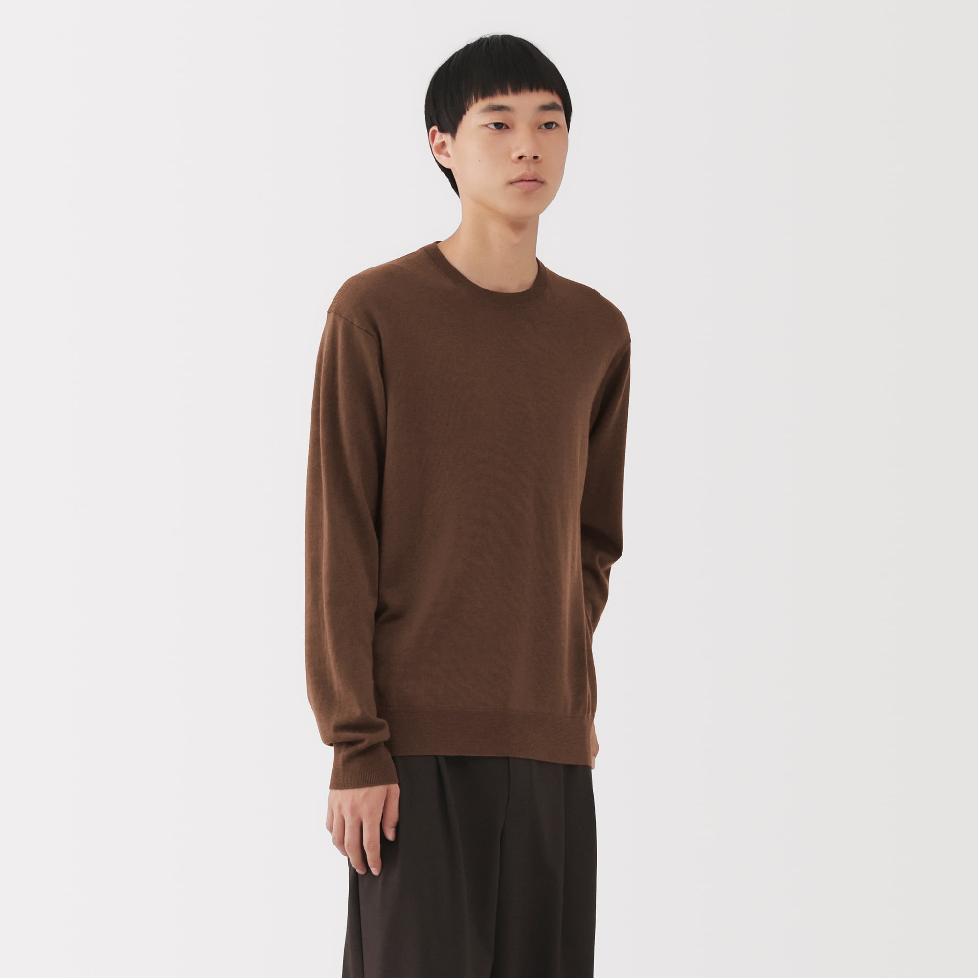 紳士　洗えるウールハイゲージクルーネックセーター