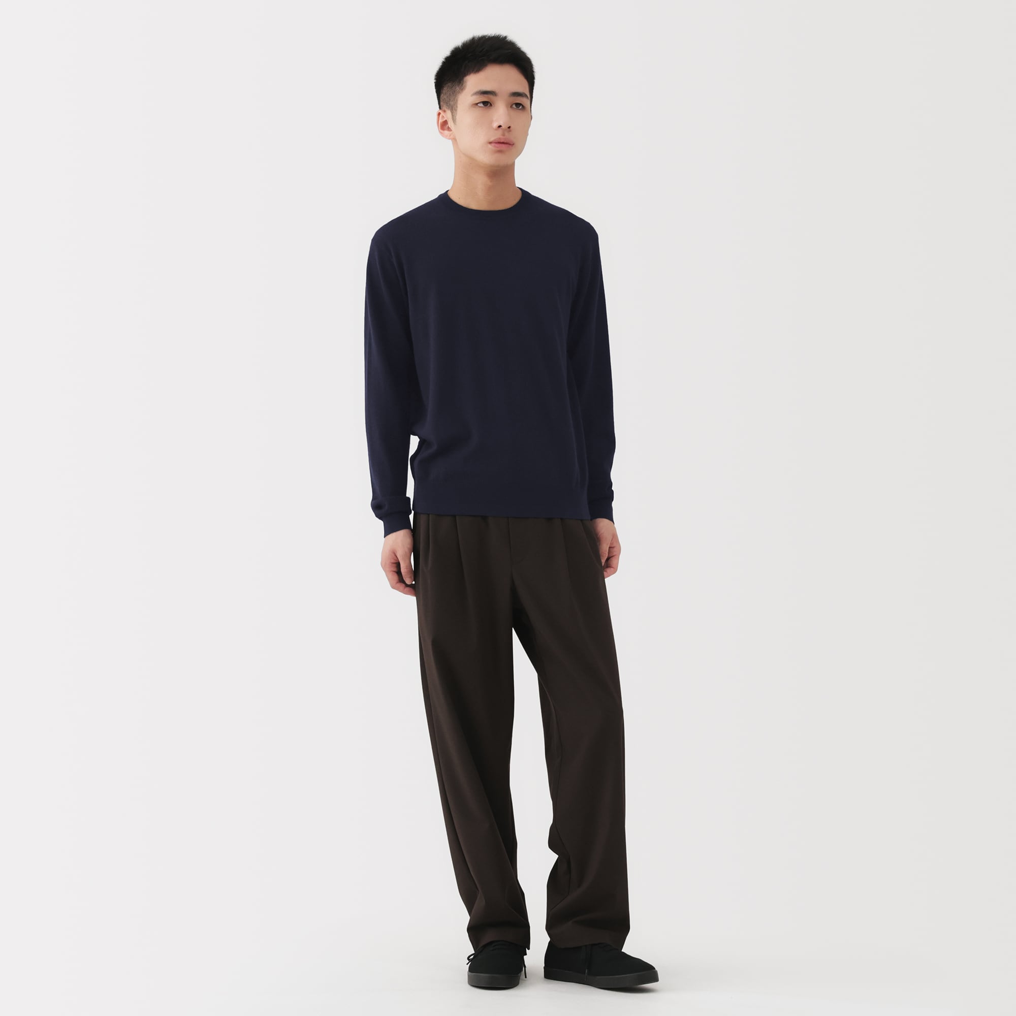 紳士　洗えるウールハイゲージクルーネックセーター