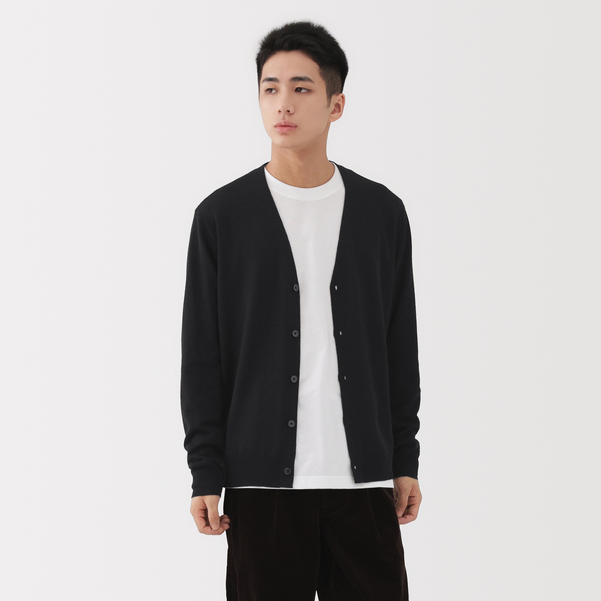 紳士　洗えるウールハイゲージＶネックカーディガン