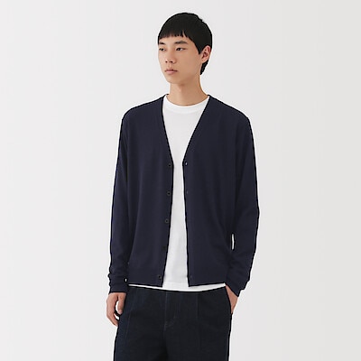 紳士　洗えるウールハイゲージＶネックカーディガン