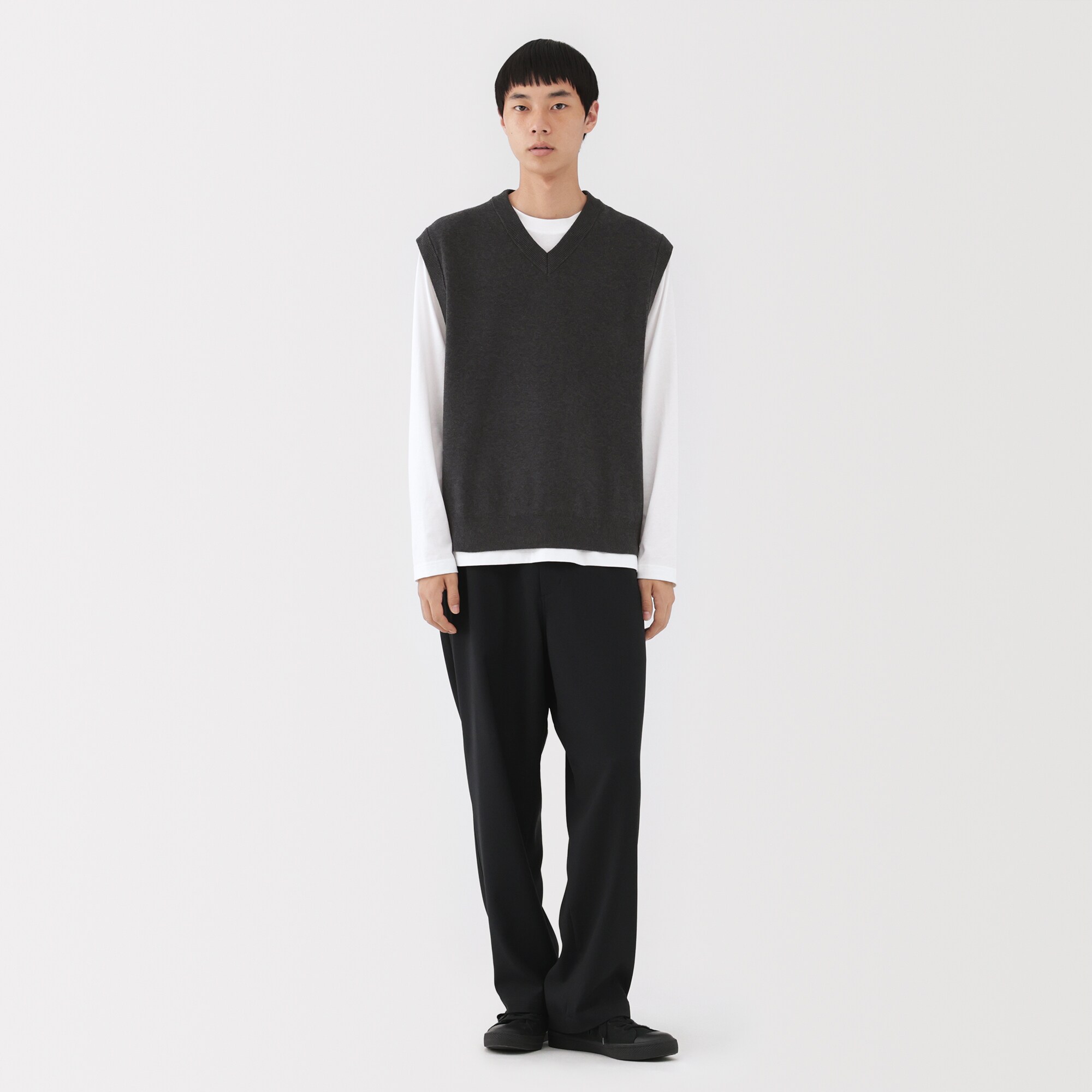 紳士　洗えるミラノリブ編みベスト