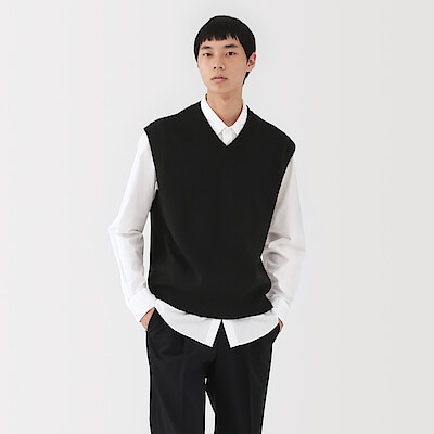 紳士　洗えるミラノリブ編みベスト