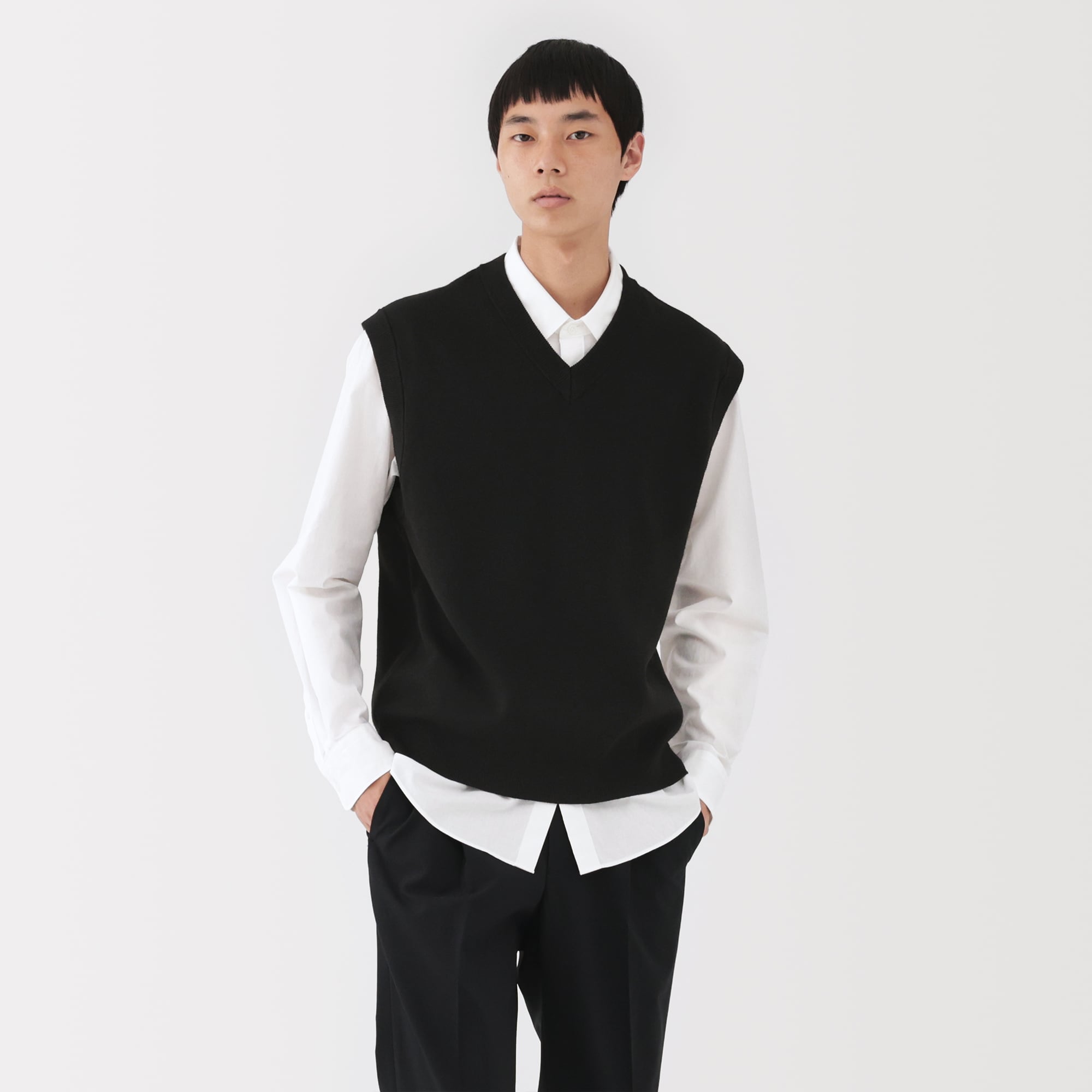 紳士　洗えるミラノリブ編みベスト