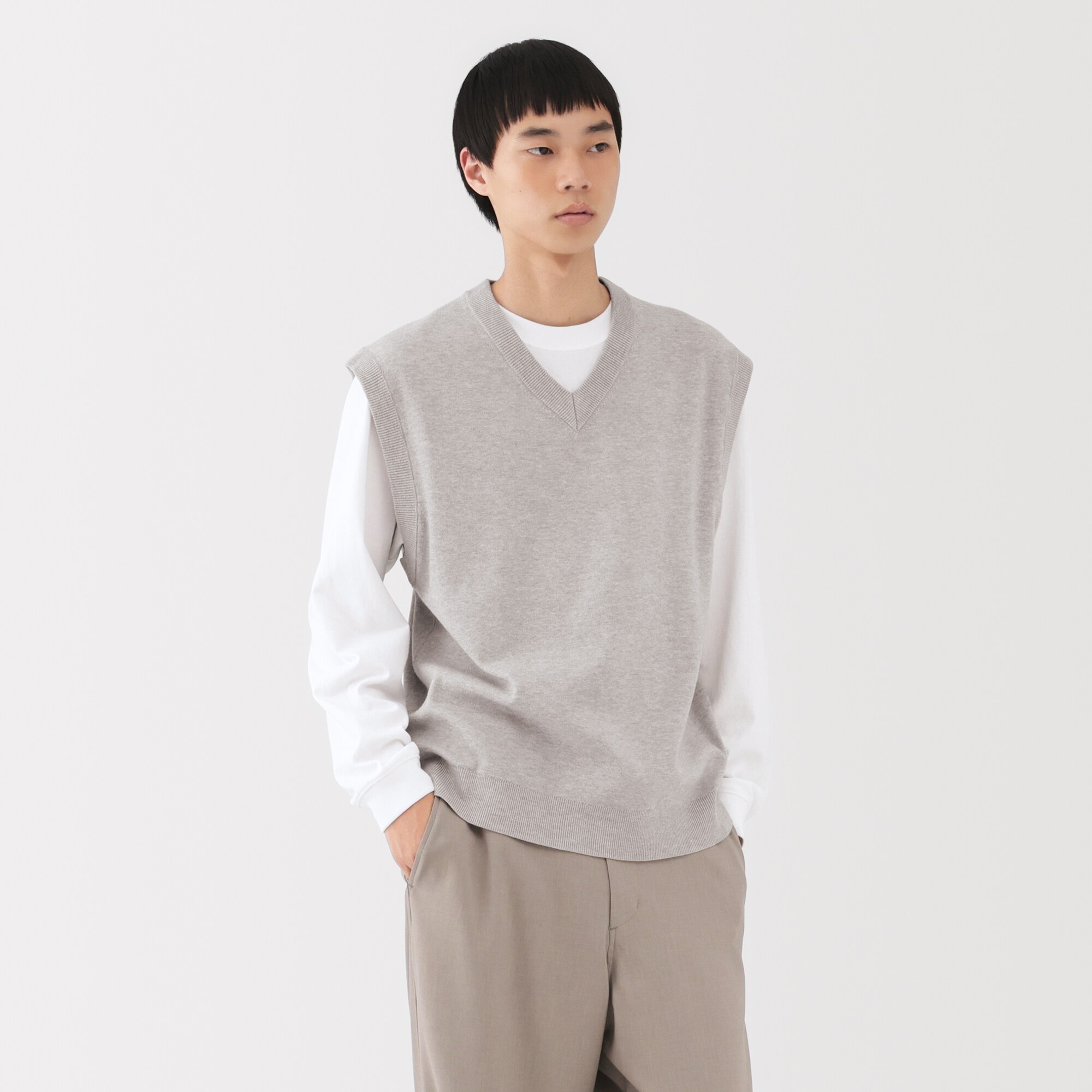 紳士　洗えるミラノリブ編みベスト