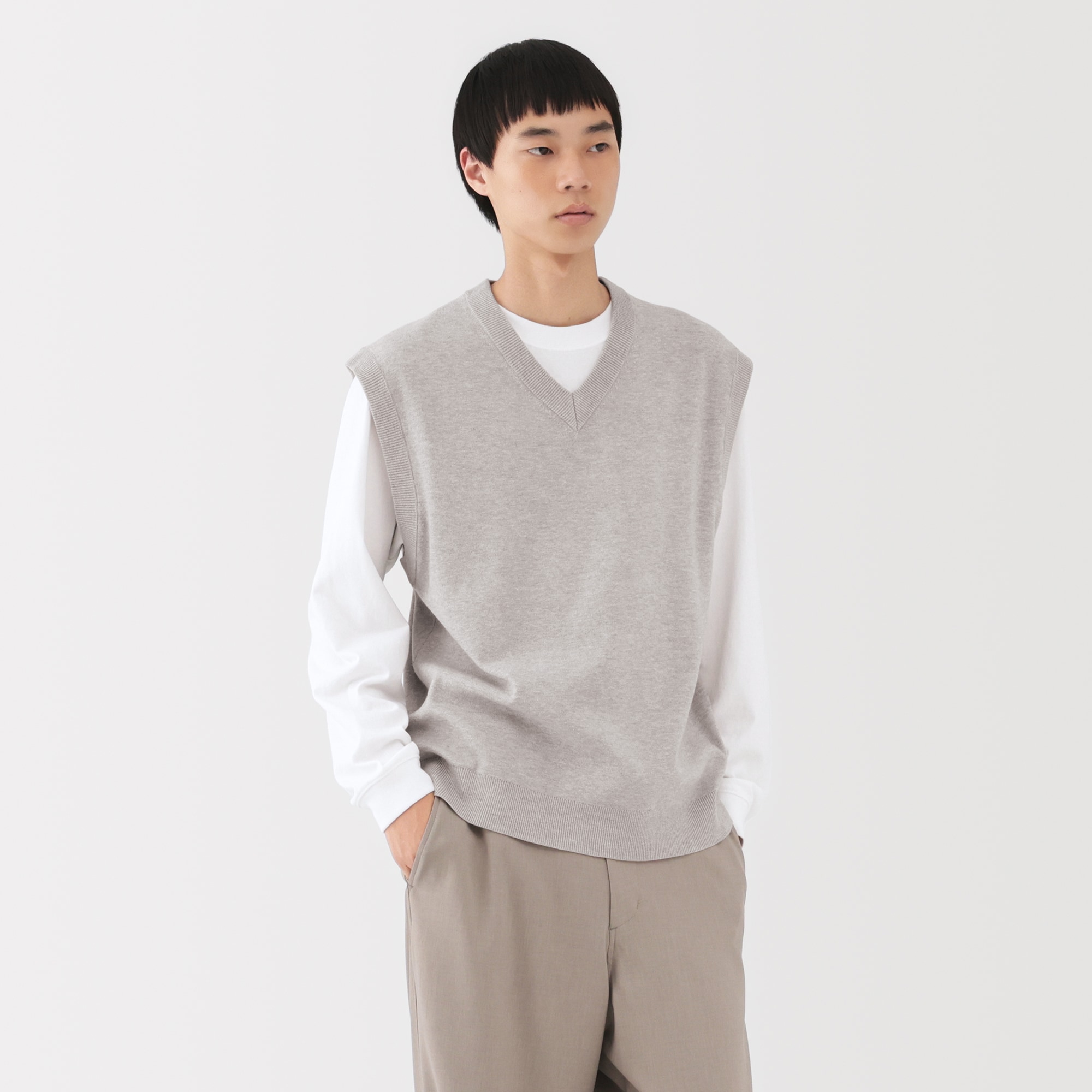 紳士 洗えるミラノリブ編みベスト | 無印良品