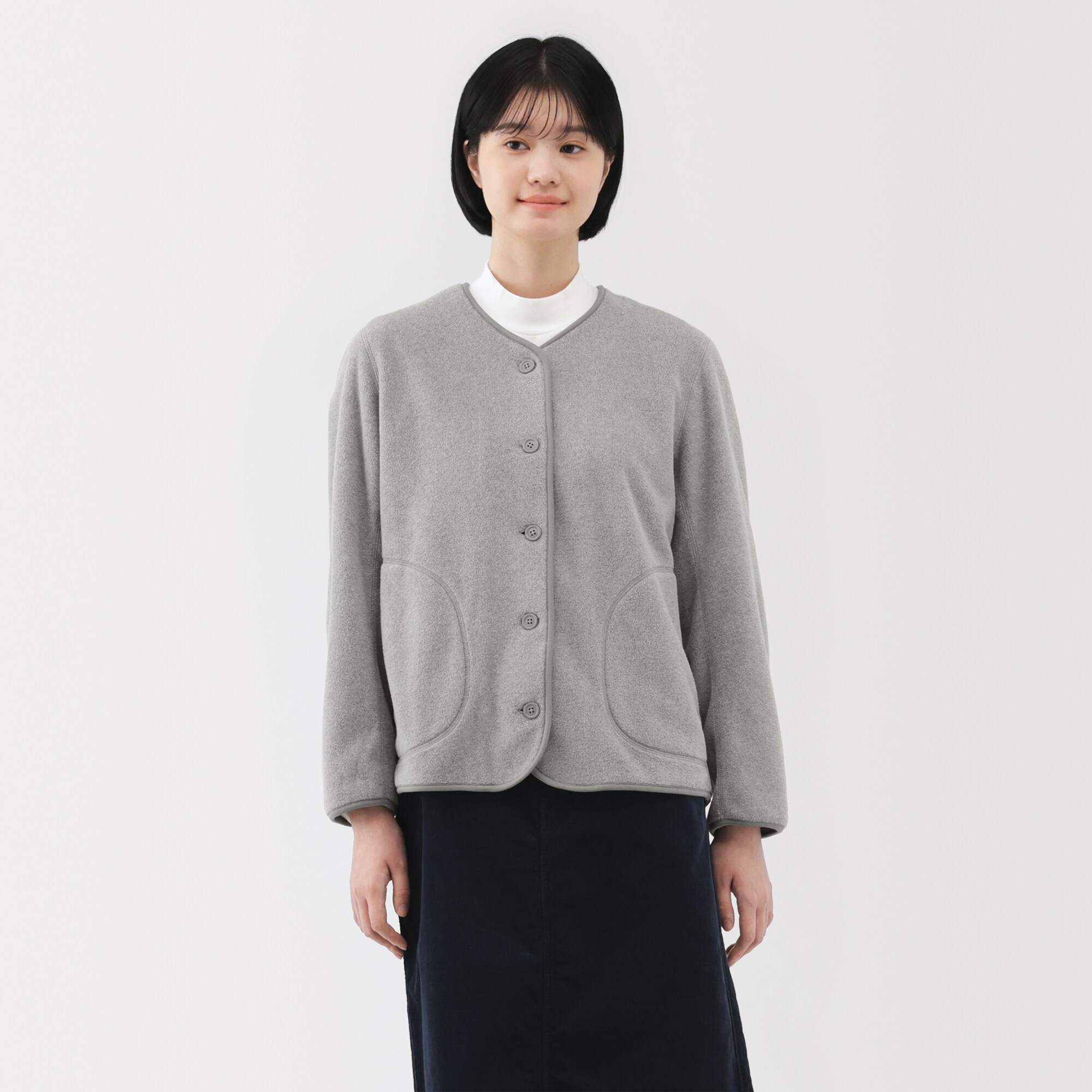 婦人　素材に還るフリースカーディガン