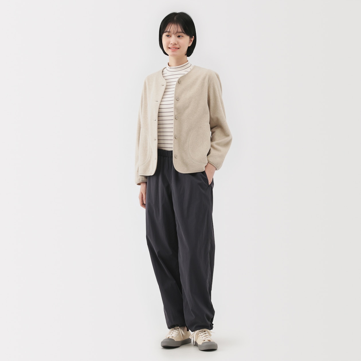 婦人　素材に還るフリースカーディガン