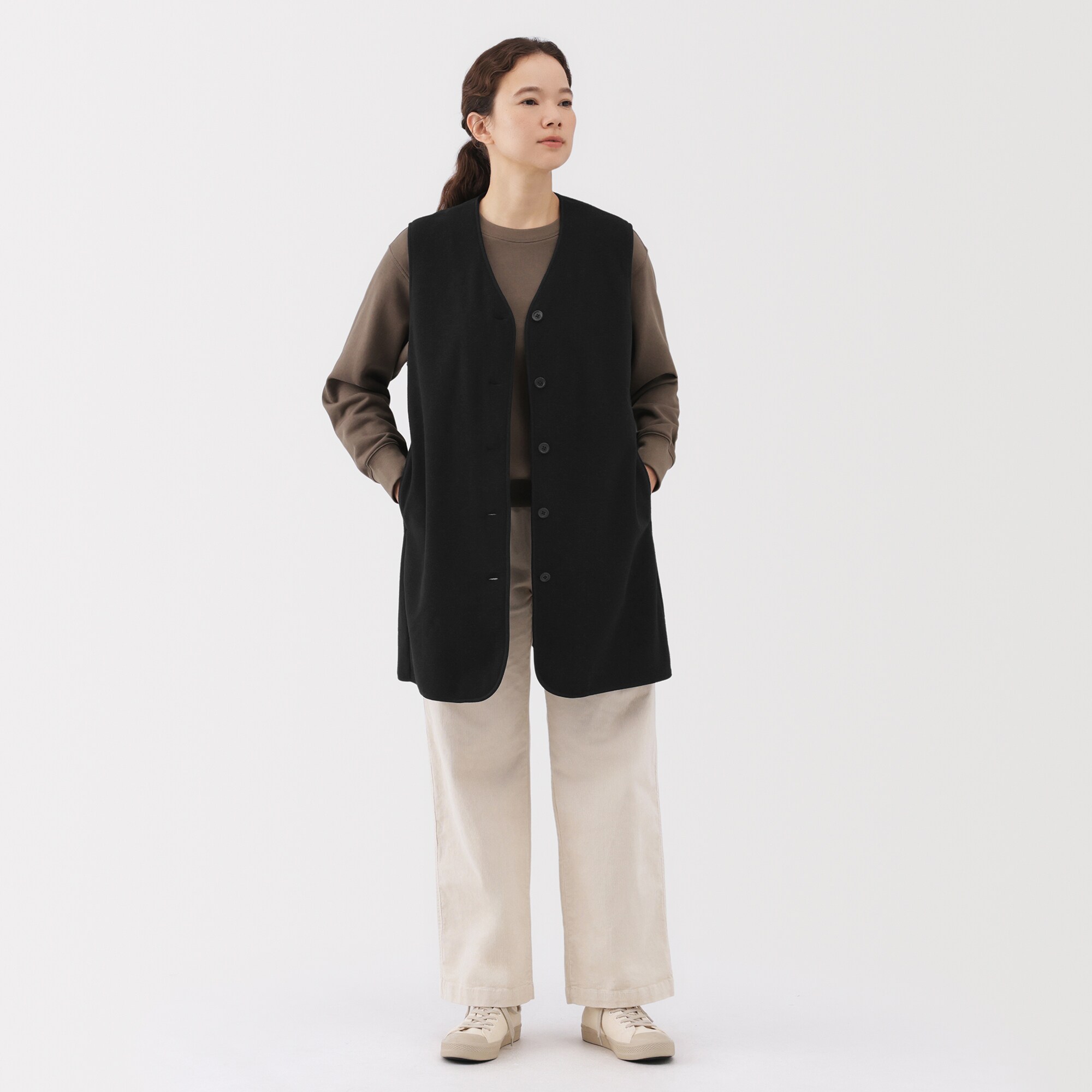 婦人　素材に還るフリースロングベスト