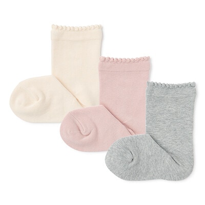 キッズ　足なり直角　ピコット靴下（３足組）