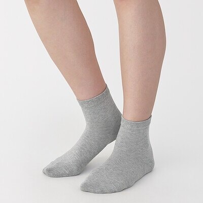 婦人　足なり直角　履き口やわらか　三層　ショート丈靴下（口ゴムなし）※杢色