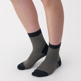 婦人　足なり直角　履き口やわらか　千鳥柄ショート丈靴下（口ゴムなし）