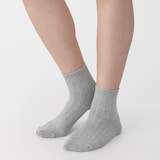 婦人　足なり直角　履き口やわらか　太リブショート丈靴下　※杢色