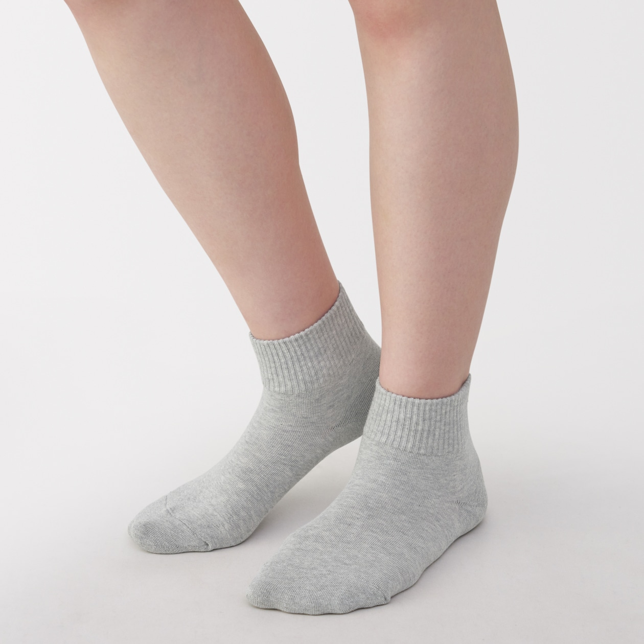 婦人　足なり直角　履き口やわらか　パイル編み　ショート丈靴下　※杢色