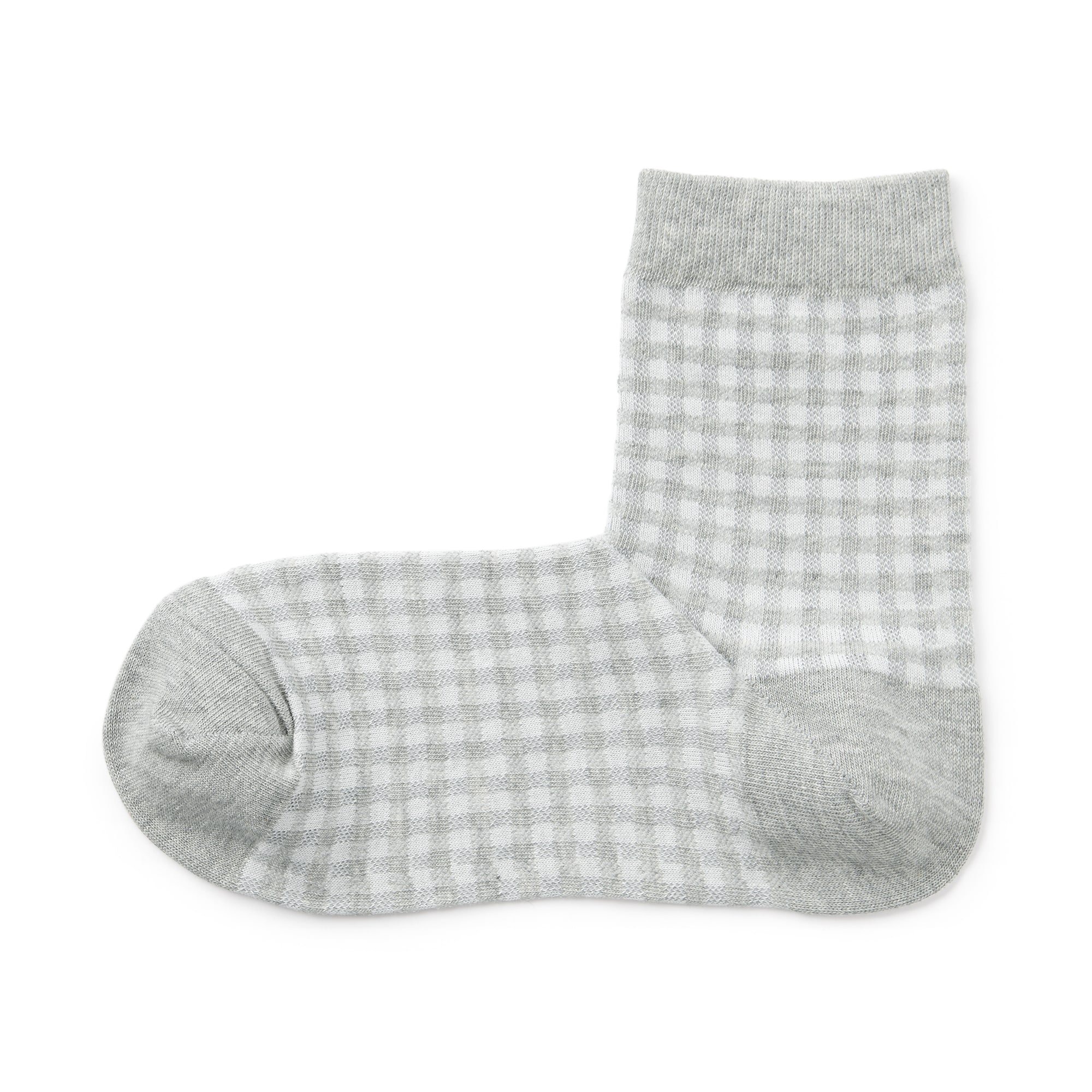 婦人　足なり直角　履き口やわらか　ギンガムチェック柄ショート丈靴下（口ゴムなし）