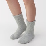 婦人　足なり直角　履き口やわらか　ウール混　ルームソックス