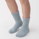 婦人　足なり直角　履き口やわらか　ウール混　ルームソックス