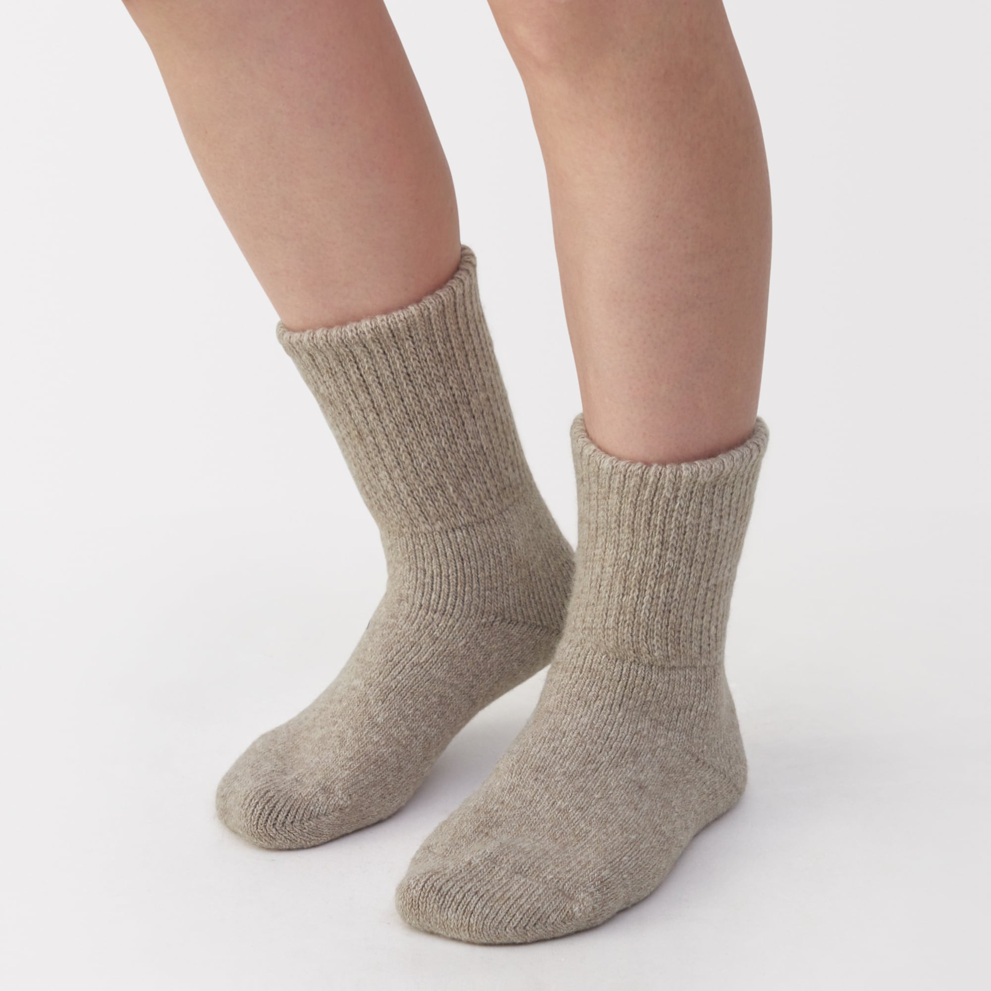 婦人　足なり直角　履き口やわらか　ウール混　ルームソックス