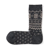 婦人　足なり直角　履き口やわらか　ウール混雪柄　靴下