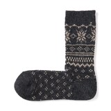 婦人　足なり直角　履き口やわらか　ウール混雪柄　靴下