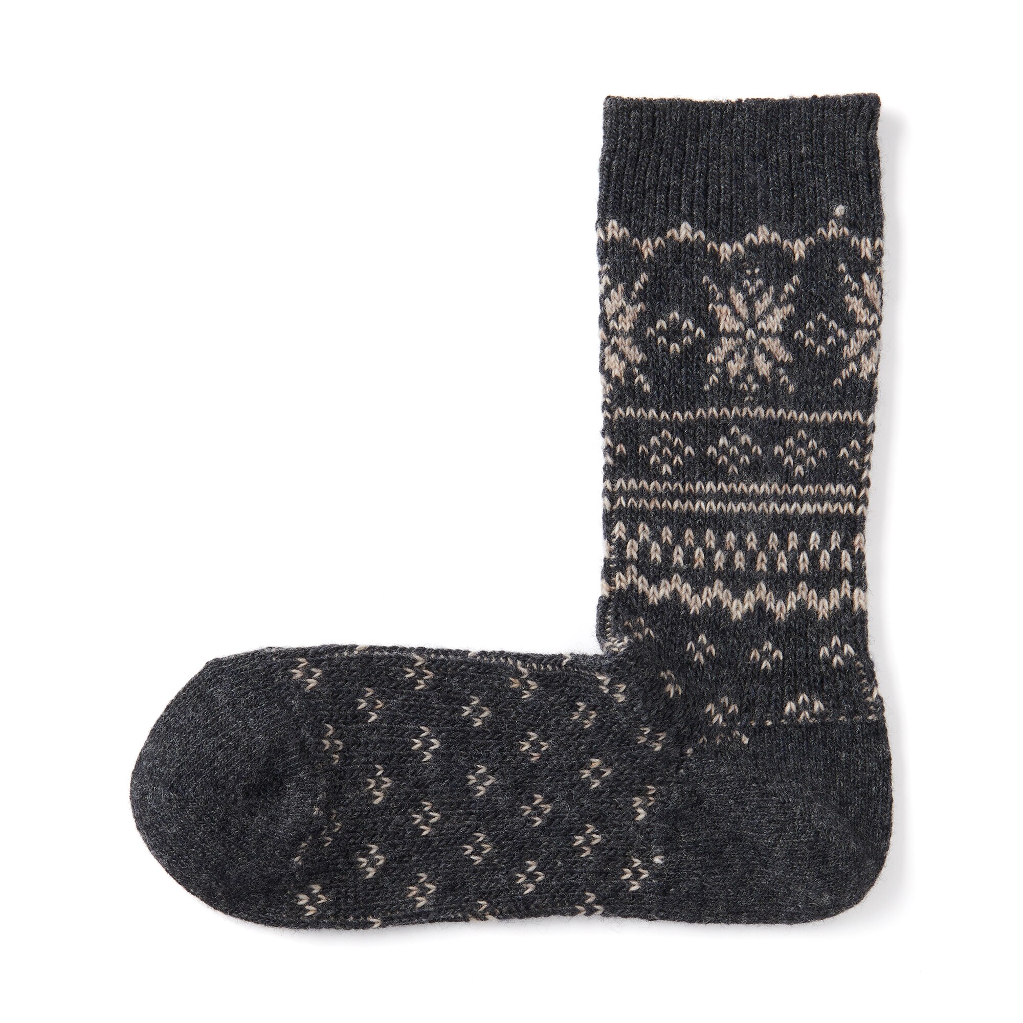 婦人　足なり直角　履き口やわらか　ウール混雪柄　靴下