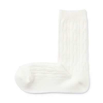 婦人　足なり直角　履き口やわらか　ケーブル柄靴下