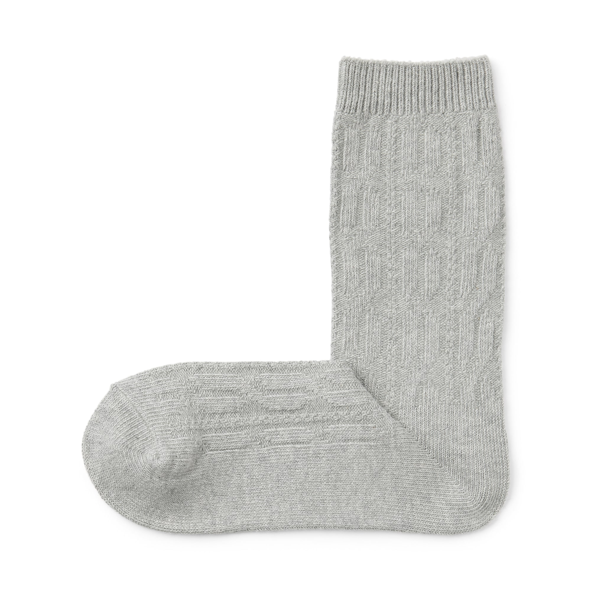 婦人　足なり直角　履き口やわらか　ケーブル柄靴下