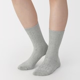 婦人　足なり直角　履き口やわらか　ケーブル柄靴下