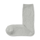 婦人　足なり直角　履き口やわらか　ケーブル柄靴下