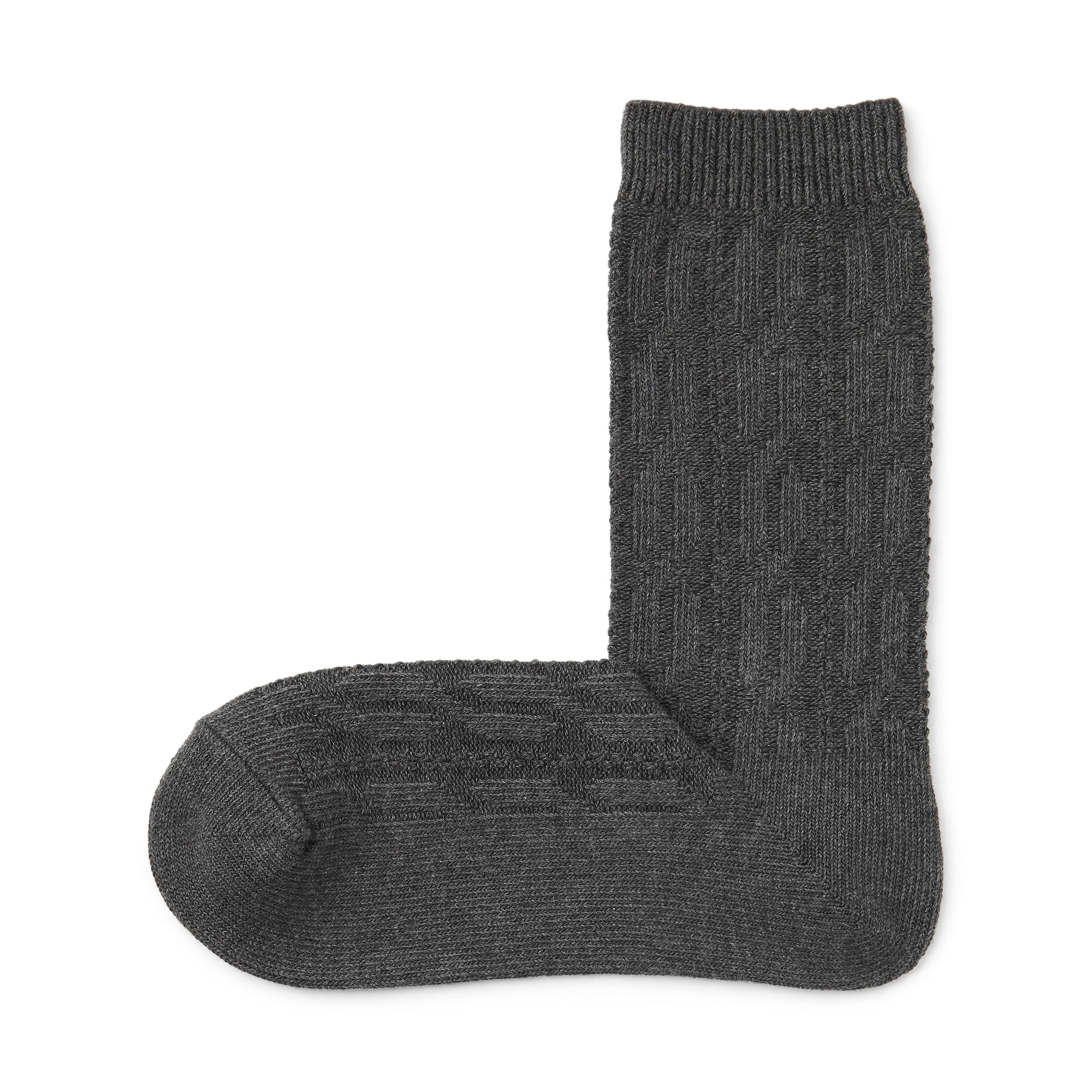 婦人　足なり直角　履き口やわらか　ケーブル柄靴下
