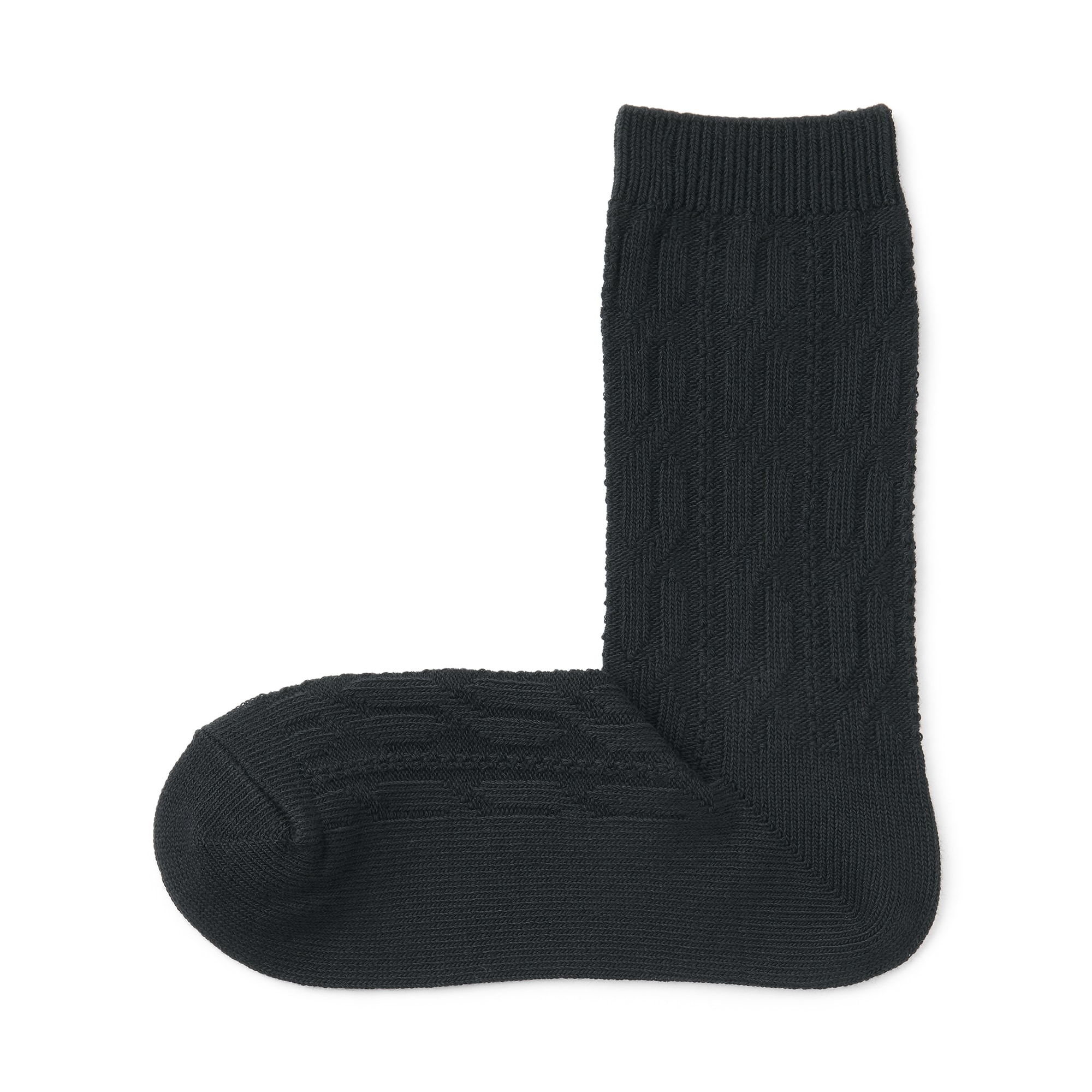 婦人　足なり直角　履き口やわらか　ケーブル柄靴下